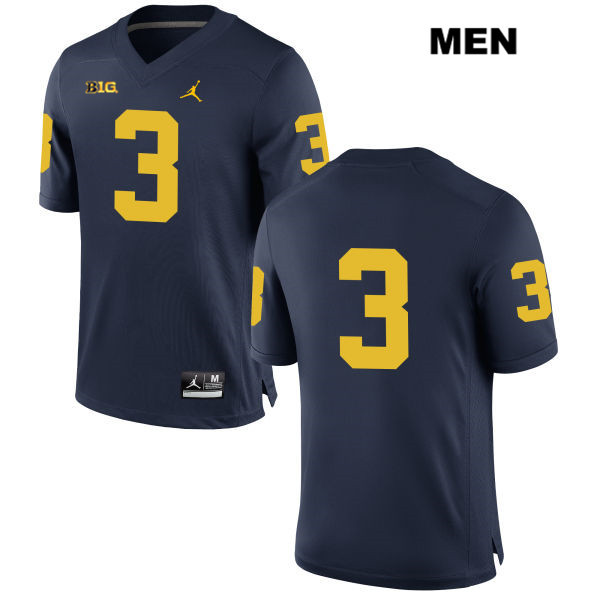 Men's NCAA Michigan Wolverines Brad Robbins #3 No Name Navy Jordan Brand Authentic Stitched Football College Jersey VN25Y34XI